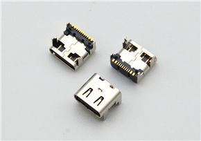 Type-C 16-pin female socket, board-mounted with four-legged insert and pillars, 8.0mm length, 3.18mm pitch, and a 1.60mm standoff height